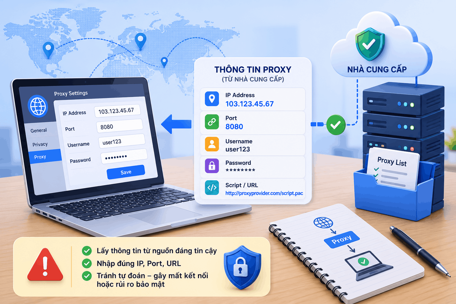 Proxy thu thập địa chỉ IP, cổng v&agrave; đường dẫn kịch bản từ nh&agrave; cung cấp